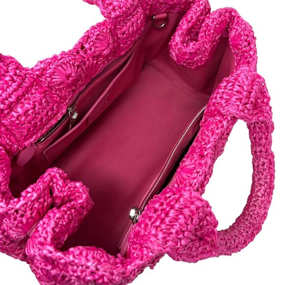 PRADA Vintage Triangle Logo Canapa Tote Bag Handbag Pink Raffia [106407] - Picture 12 of 16